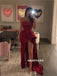 Strapless High-low Long Red Satin Prom Dresses With Ruffles, PD0587