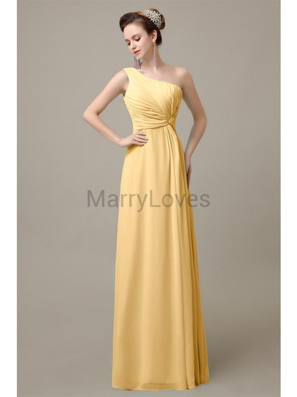 One Shoulder Long Chiffon Bridesmaid Dresses