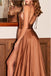 A-line Satin Spaghetti Straps Long Cowl Neck Bridesmaid Dresses , BN1032
