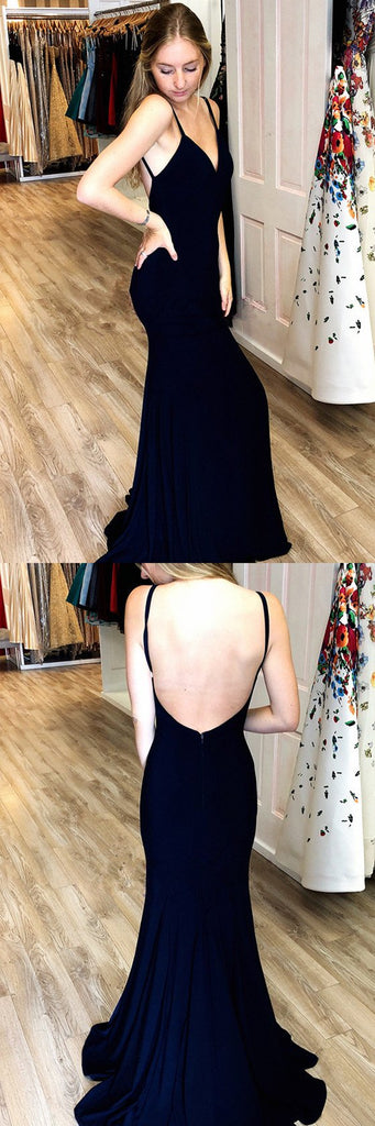 Spaghetti Straps V-neck Sexy Backless Simple Cheap Long Prom Dress, PD005