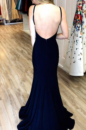 Spaghetti Straps V-neck Sexy Backless Simple Cheap Long Prom Dress, PD005