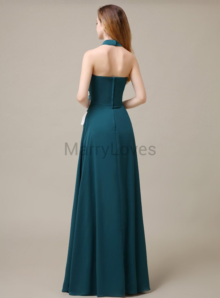 Halter A-line Pleats Chiffon Bridemaid Dresses