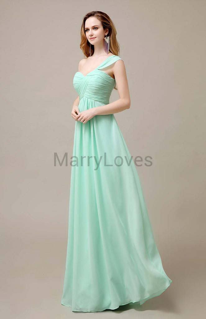 One Shoulder Chiffon Long Bridesmaid Dresses