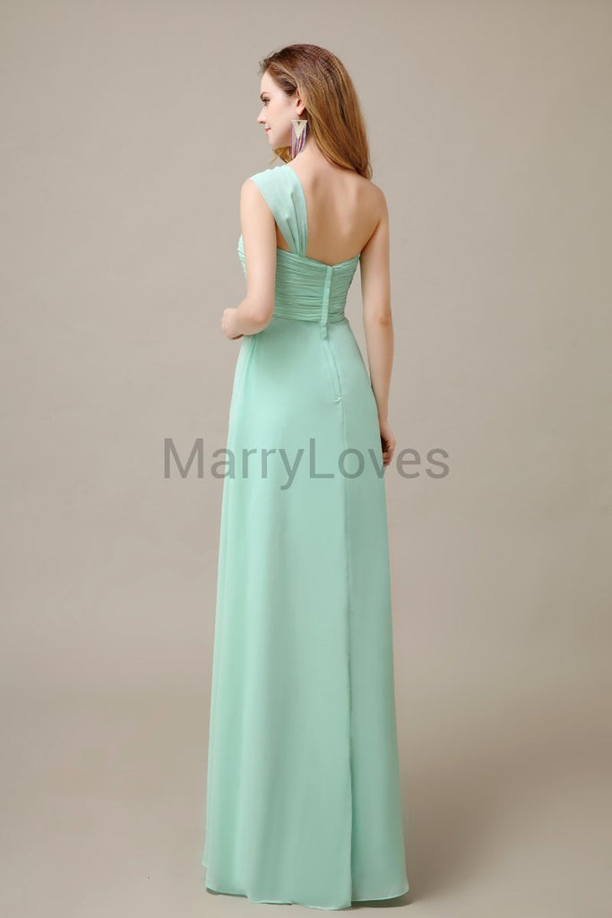 One Shoulder Chiffon Long Bridesmaid Dresses