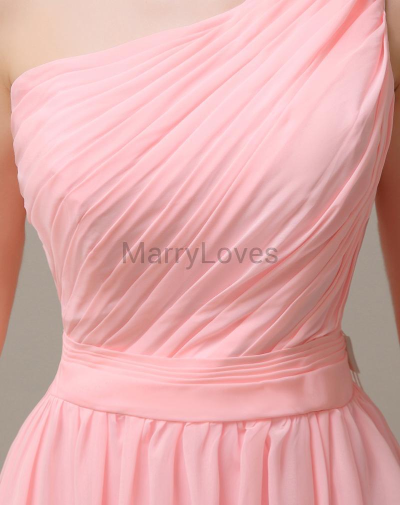 One Shoulder Pleats Floor Length Bridesmaid Dresses