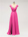 V Neck Cap Sleeve Side Slit Floor Length Bridesmaid Dresses