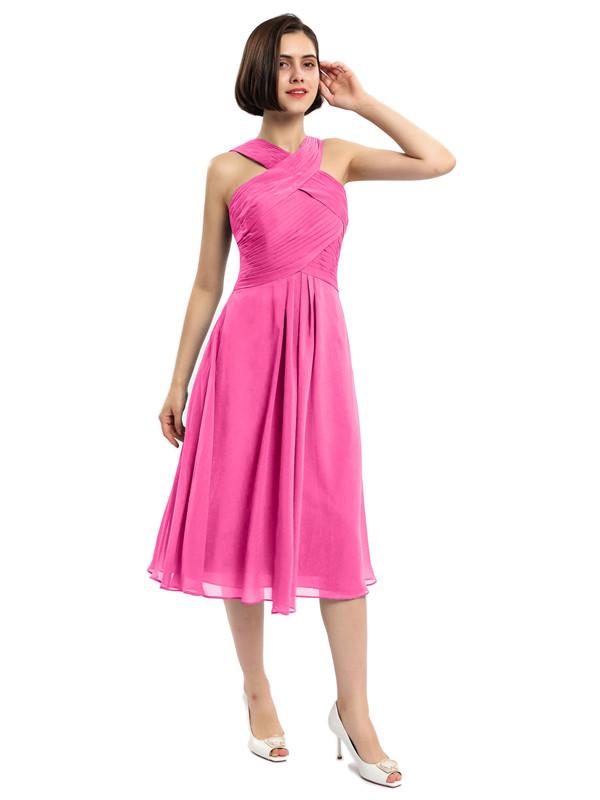 Criss-cross Halter Tea-length Bridesmaid Dresses