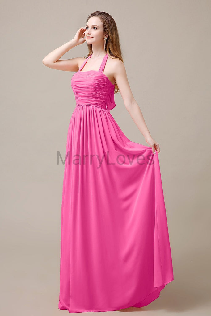 Halter Chiffon Birdesmaid Dresses with Bow Straps