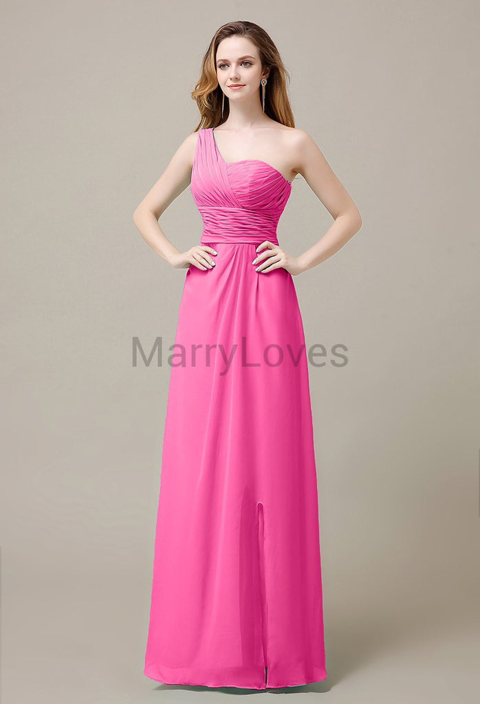 One Shoulder Chiffon Long Bridesmaid Dresses