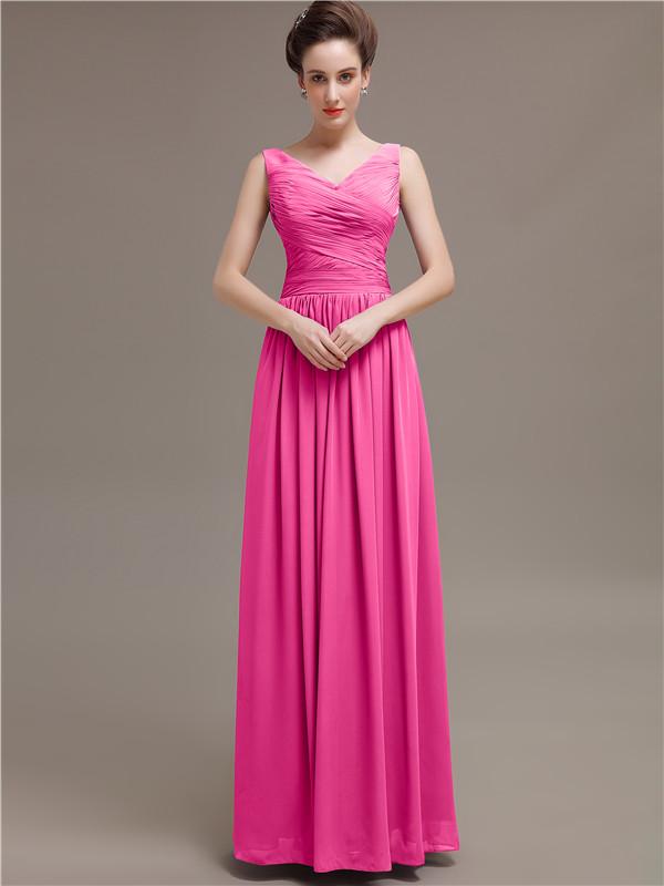 V-Neck Pleats Chiffon Bridesmaid Dresses