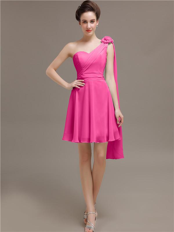 One Shoulder Chiffon Short Bridesmaid Dresses