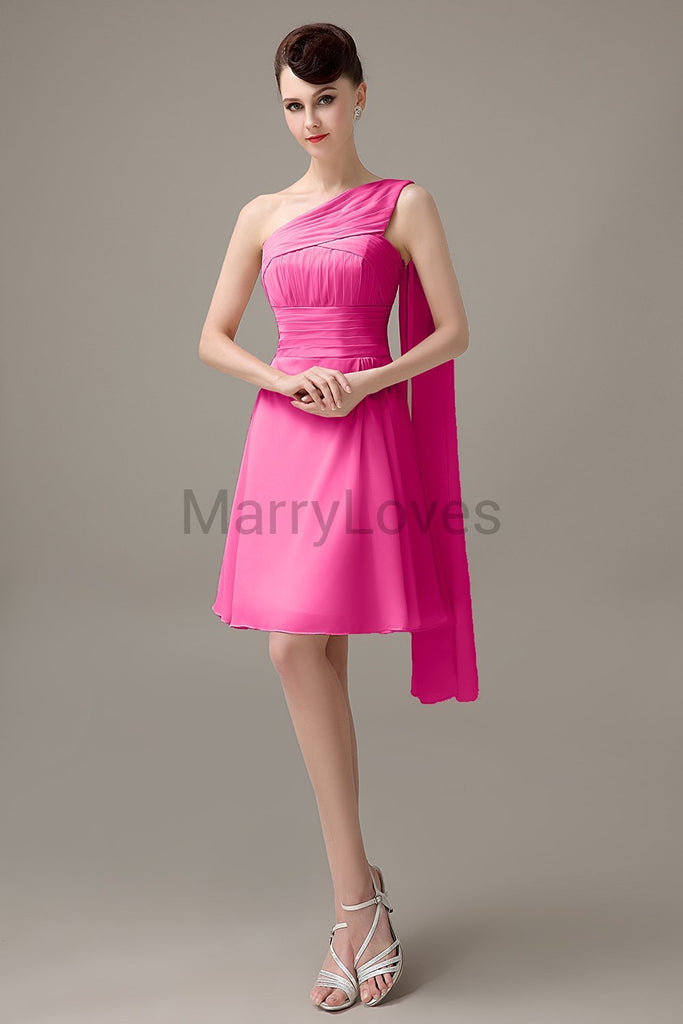 One Shoulder Pleats Bridesmaid Dresses