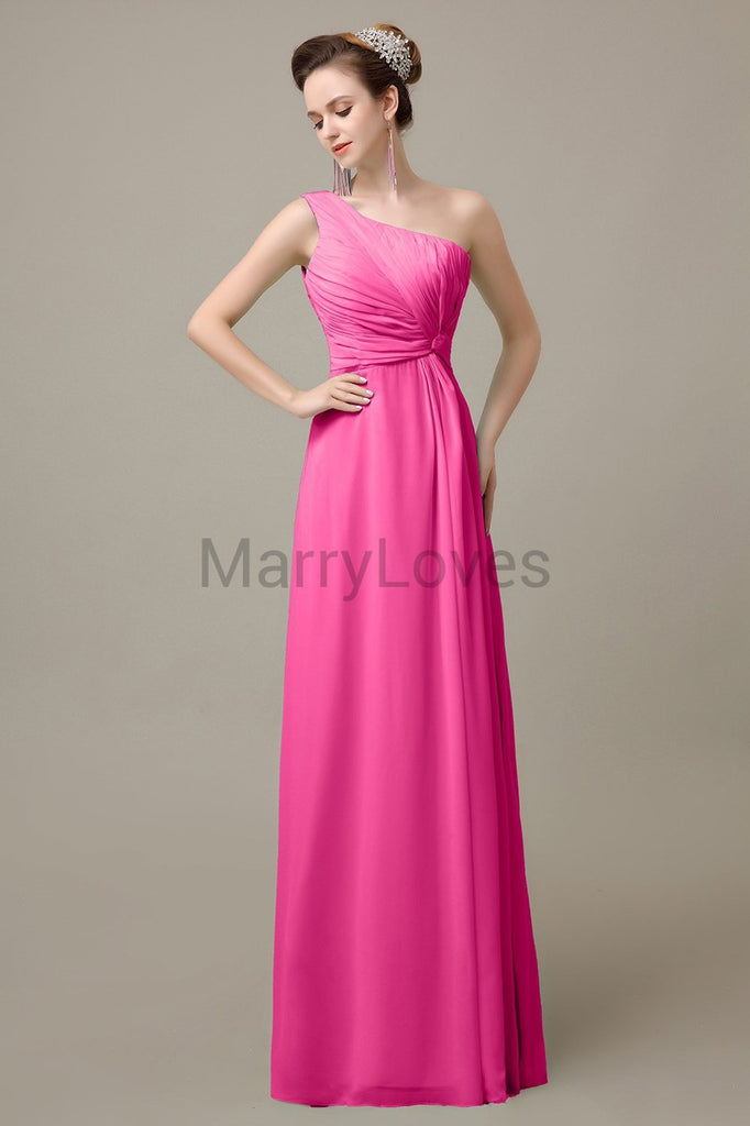 One Shoulder Long Chiffon Bridesmaid Dresses