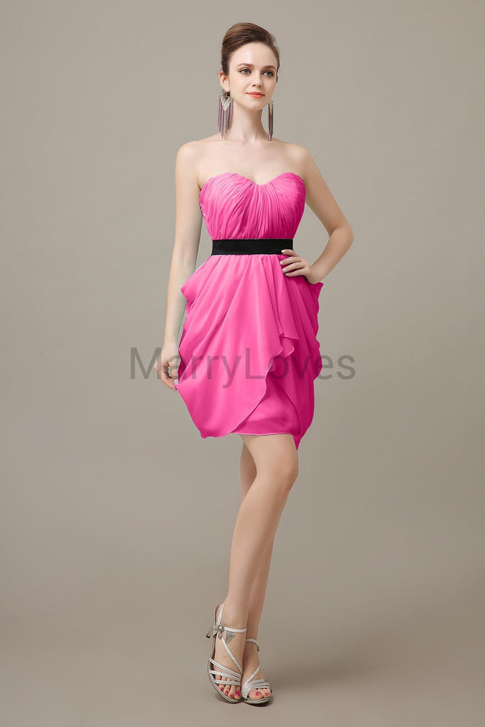 Sweetheart Neck Short Dress with Black Belt.