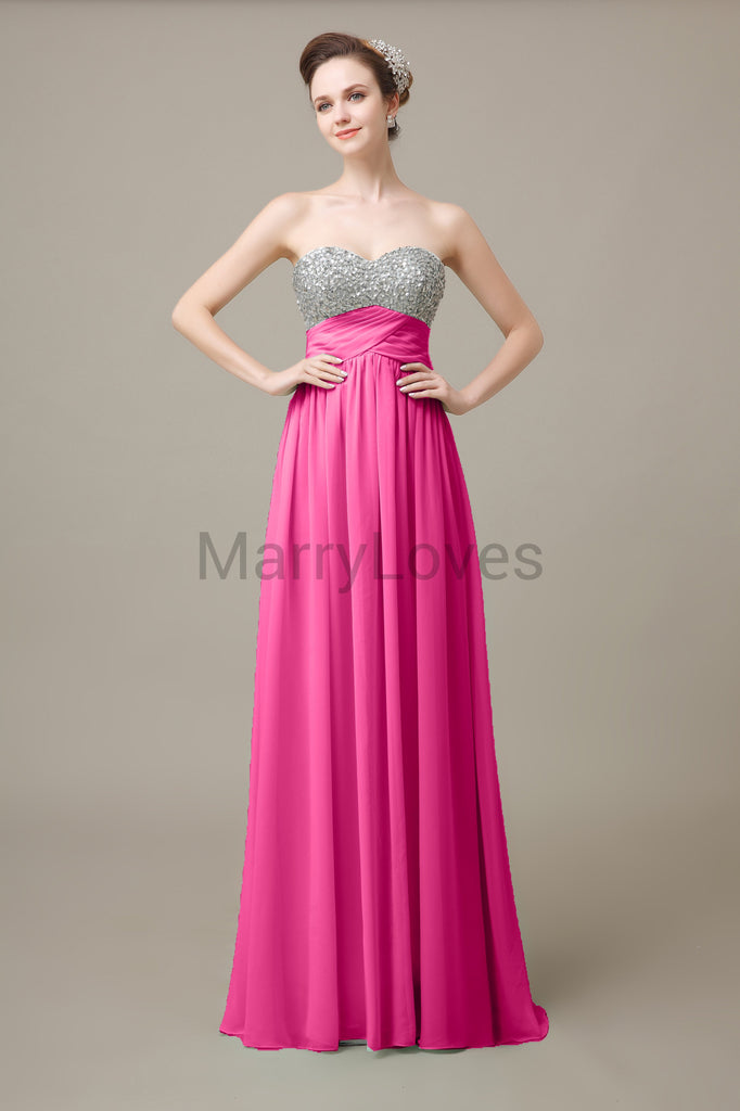 Sweetheart Top Sequin Long Chiffon Bridesmaid Dresses