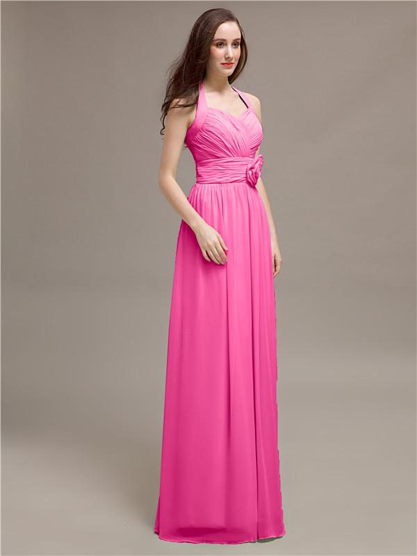 A-line Halter Appliques Chiffon Bridesmaid Dresses