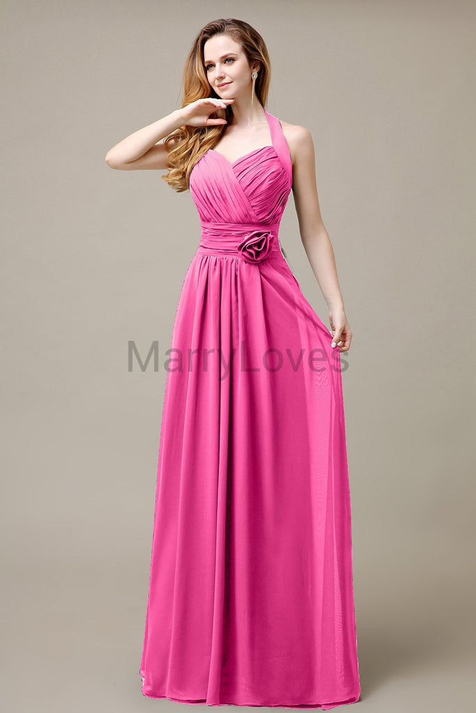 Halter A-line Pleats Chiffon Bridemaid Dresses