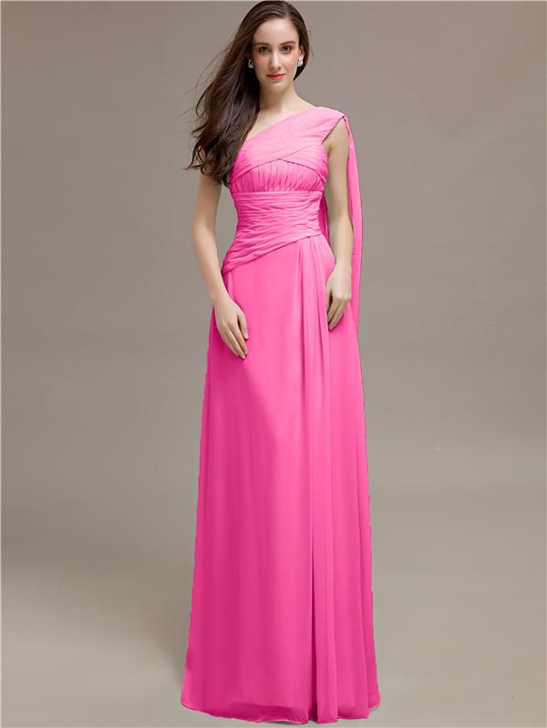 One-shoulder Floor-length Pleats Bridesmaid Dresses