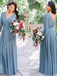 A-line Floor-length V-neck Long Sleeves Chiffon Bridesmaid Dresses, BD0564