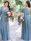 A-line Floor-length V-neck Long Sleeves Chiffon Bridesmaid Dresses, BD0564