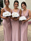 Floor-length V-neck Sleeveless Dusty Pink Bridesmaid Dresses With Pleats, BD0569