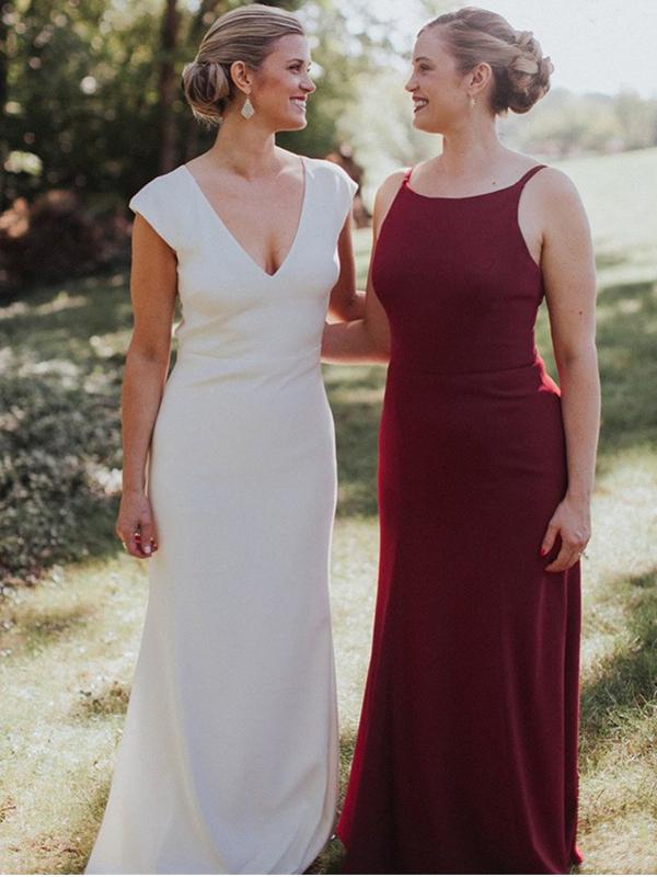 A-line Sleeveless Simple Burgundy Backless Bridesmaid Dresses, BD0577