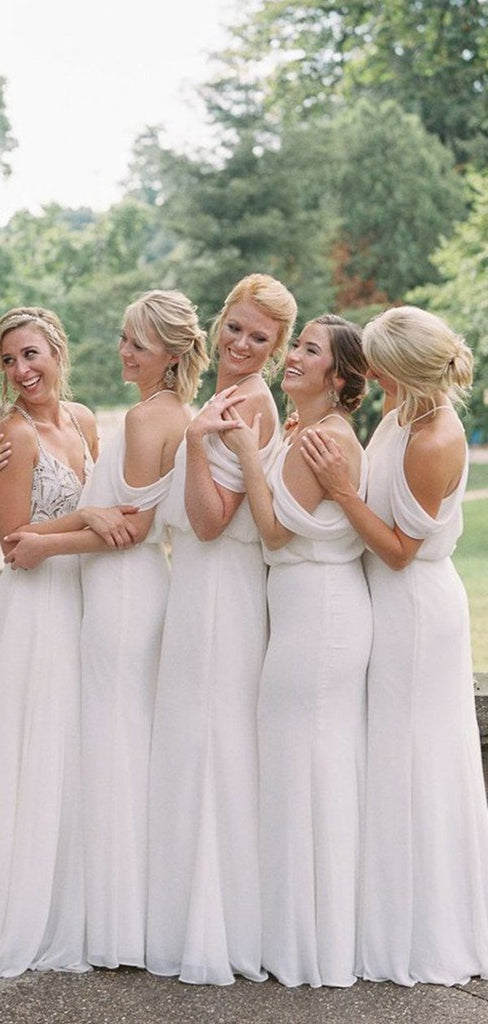 Halter Off-shoulder Backless Long Chiffon Bridesmaid Dresses, BD0579