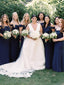 Spaghetti Straps Off-shoulder Navy Blue Chiffon Bridesmaid Dresses, BD0584