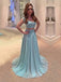 2 Pieces Lace Blue Beautiful Junior Long Prom Dresses, BG51479