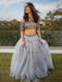 2 Piece Short Sleeves Beaded Charming Affordable Long Prom Dresses, BGP044
