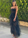 See Throuth Black Tulle Spaghetti Straps A-line Long Evening Prom Dresses, Custom prom Dress, BGS0011