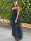 See Throuth Black Tulle Spaghetti Straps A-line Long Evening Prom Dresses, Custom prom Dress, BGS0011