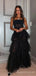 See Throuth Black Tulle Spaghetti Straps A-line Long Evening Prom Dresses, Custom prom Dress, BGS0011