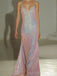 Spaghetti Straps V-neck Sequins Long Evening Prom Dresses, Custom prom Dress, BGS0027