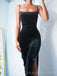 Black Velvet Spaghetti Straps Mermaid Long Evening Prom Dresses, Custom Side Slit prom Dress, BGS0029