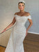 Off Shoulder White Sequins Mermaid Long Evening Prom Dresses, Custom High Slit Prom Dress, BGS0039