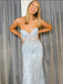Mermaid Dusty Blue Tulle Appliques Long Evening Prom Dresses, Custom Strapless Prom Dress, BGS0060