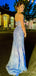 Mermaid Dusty Blue Tulle Appliques Long Evening Prom Dresses, Custom Strapless Prom Dress, BGS0060