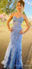 Mermaid Dusty Blue Tulle Appliques Long Evening Prom Dresses, Custom Strapless Prom Dress, BGS0060