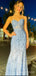Mermaid Dusty Blue Tulle Appliques Long Evening Prom Dresses, Custom Strapless Prom Dress, BGS0060