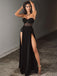 A-line Black Strapless Long Evening Prom Dresses, Custom Prom Dress, BGS0081