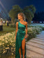 Simple One Shoulder Satin Long Evening Prom Dresses, Custom High Slit Prom Dress, BGS0083