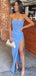 Simple Strapless High Slit Long Blue Evening Prom Dresses, Custom Mermaid Prom Dress, BGS0148