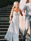 Formal Silver Sequins V-neck Spaghetti Straps Long Evening Prom Dresses, Custom Prom Dress, BGS0200