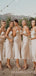 Spaghetti Straps Cowl Neck Tea-Length Champagne Long Bridesmaid Dresses for Wedding Party, BN1001