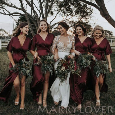 Cheap Gold Soft Satin Simple Side Slit Long Mermaid Bridesmaid Dresses , BN1005