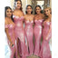 Off Shoulder Pink Sequin Mermaid Long Bridesmaid Dresses , BN1028