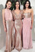 Gold Sequin Mermaid Long Bridesmaid Dresses , BN1029