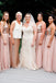 A-line Pink Tulle Sequin Spaghetti Straps Long Bridesmaid Dresses , BN1049