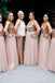 A-line Pink Tulle Sequin Spaghetti Straps Long Bridesmaid Dresses , BN1049